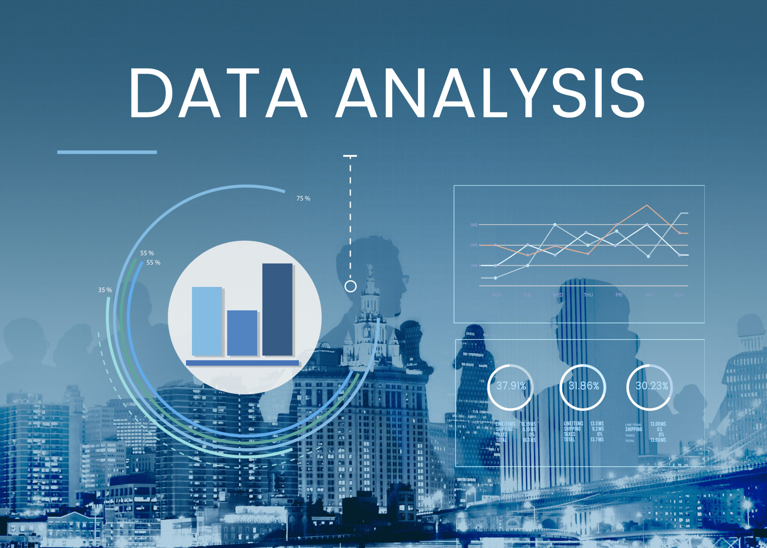 Professional data analyst working with dashboards, spreadsheets, SQL reports, and business intelligence charts on multiple screens